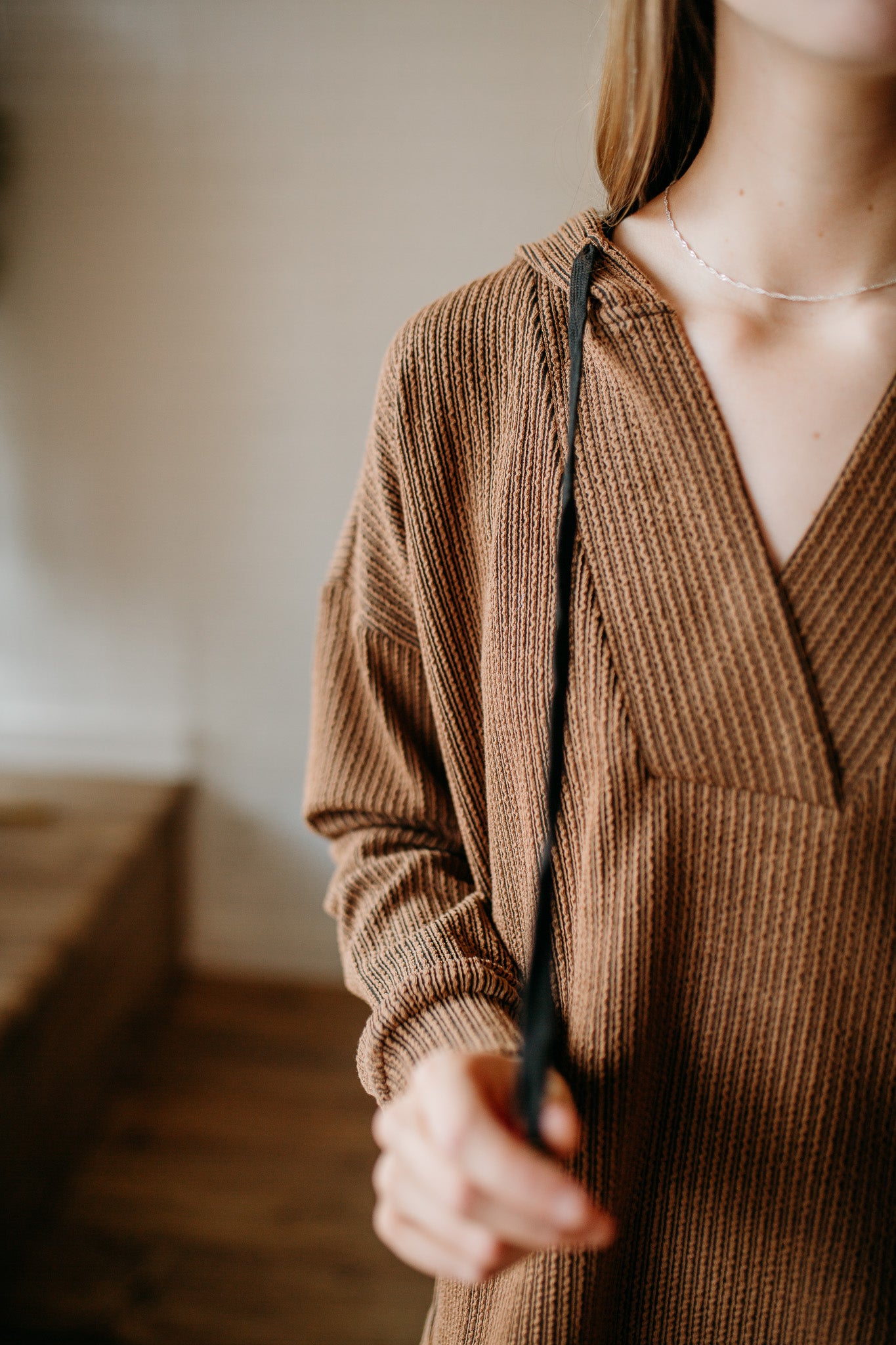 Caramel V-Neck Hoodie