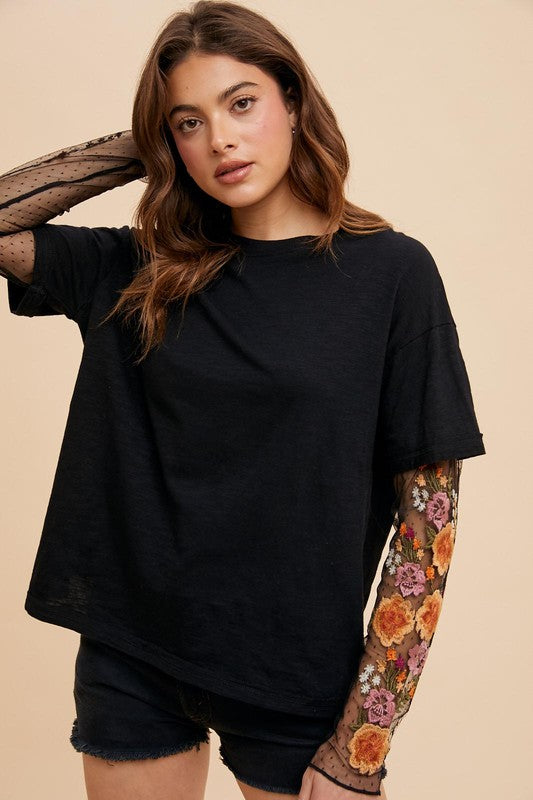 Embroidered Twofer Top