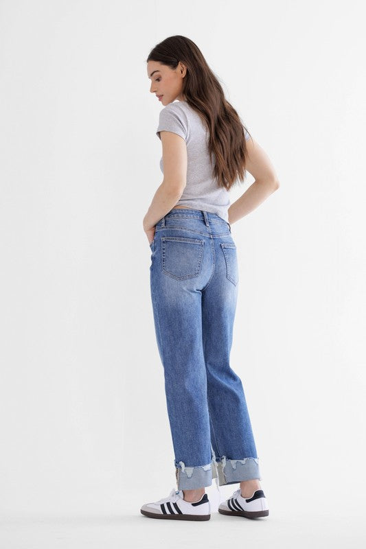 Mica High Rise Straight Cuffed Jeans