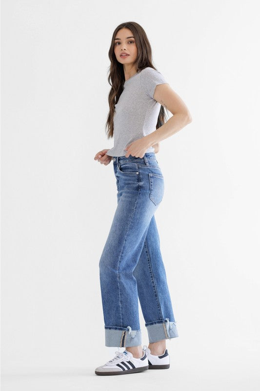 Mica High Rise Straight Cuffed Jeans