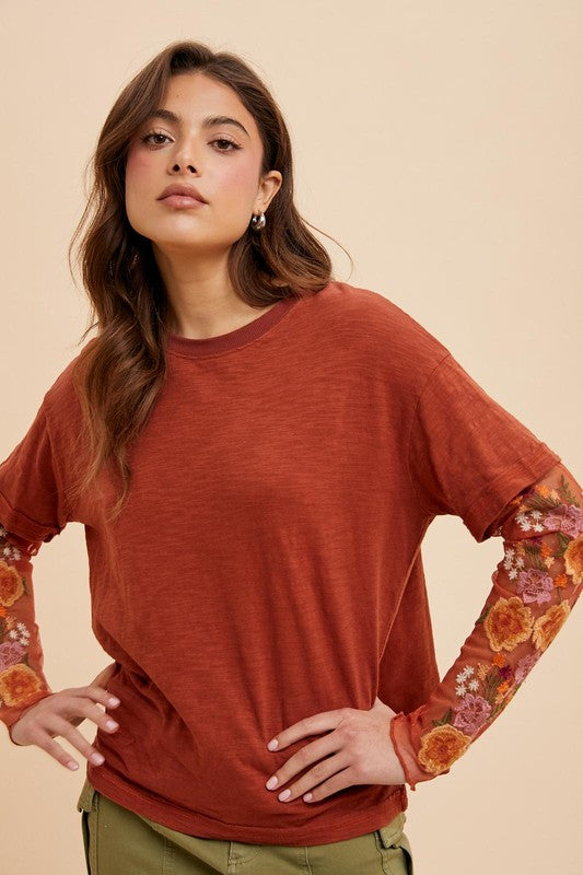 Embroidered Twofer Top