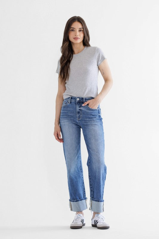 Mica High Rise Straight Cuffed Jeans